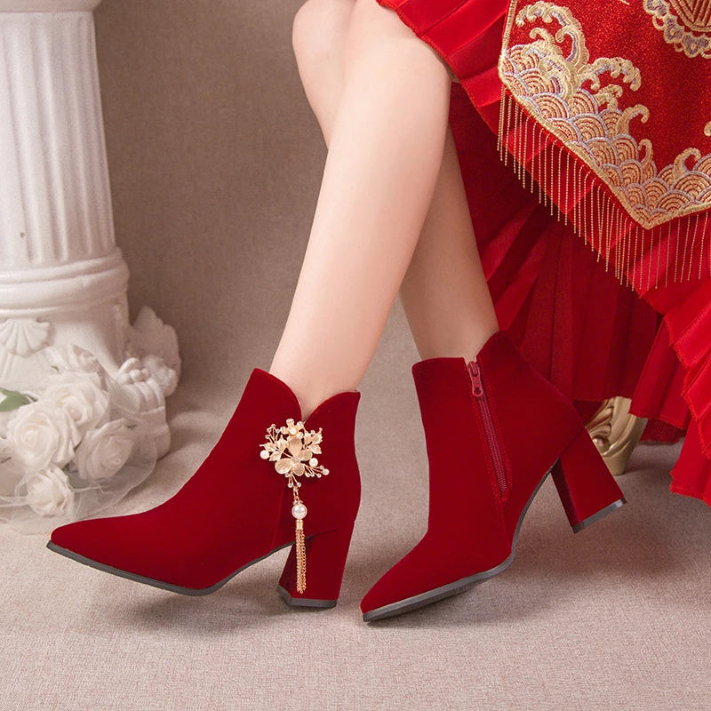 Women’s Canvas Ankle Boots With Ribbon Detail And Zip