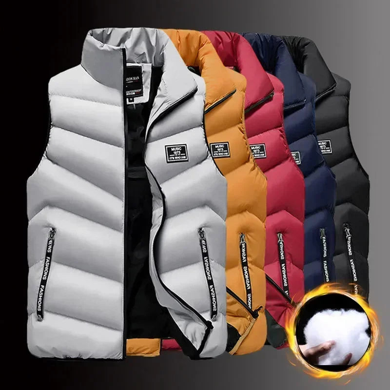 Men's Winter Padded Vest Jacket With Stand Collar