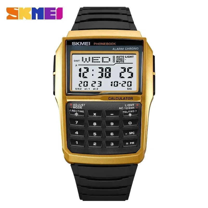 gold Color Men’s Digital Sports Watch With Dual Time & Alarm