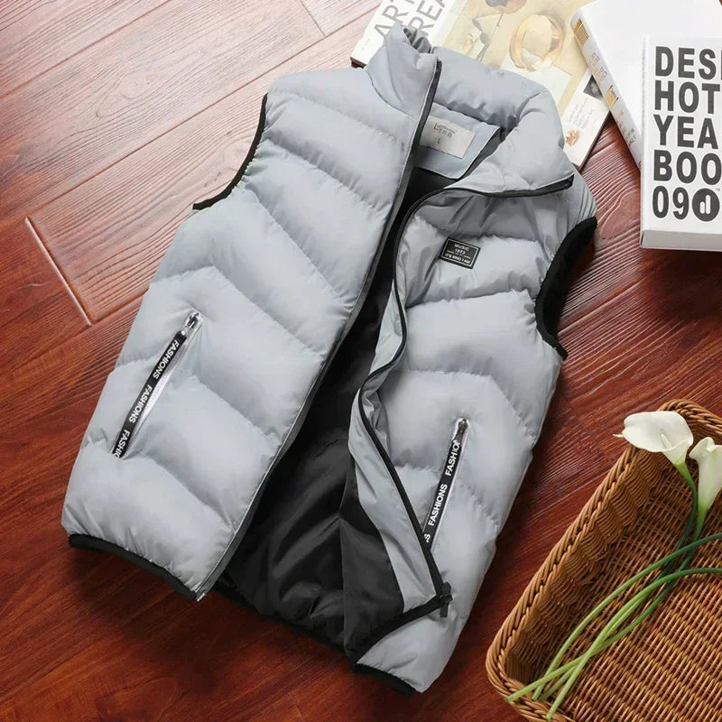Men's Winter Padded Vest Jacket With Stand Collar