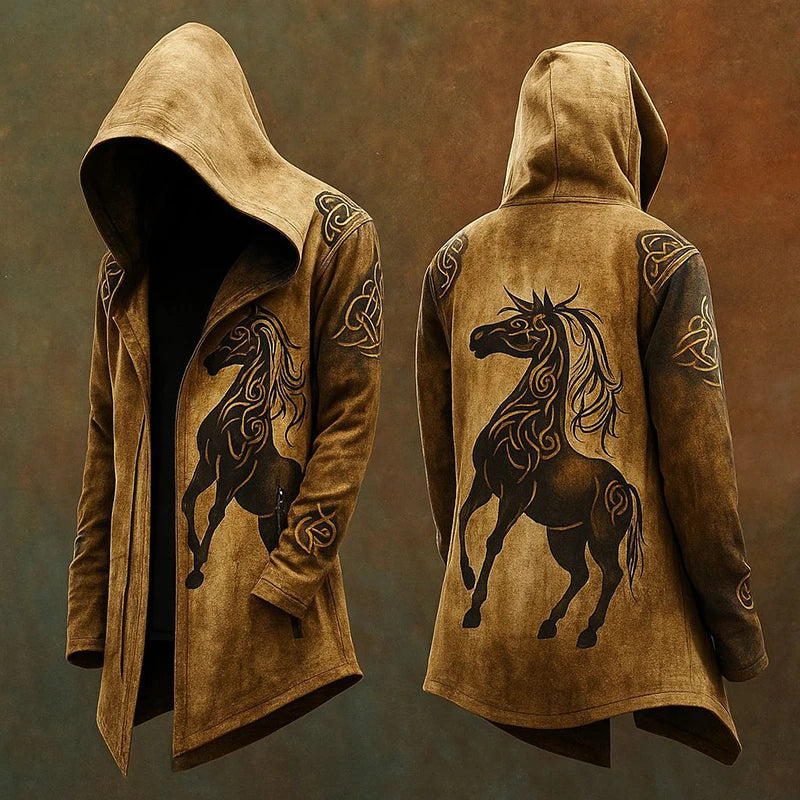 10 Print Color Men’s Vintage Gothic Hooded Coat Open Front Cardigan