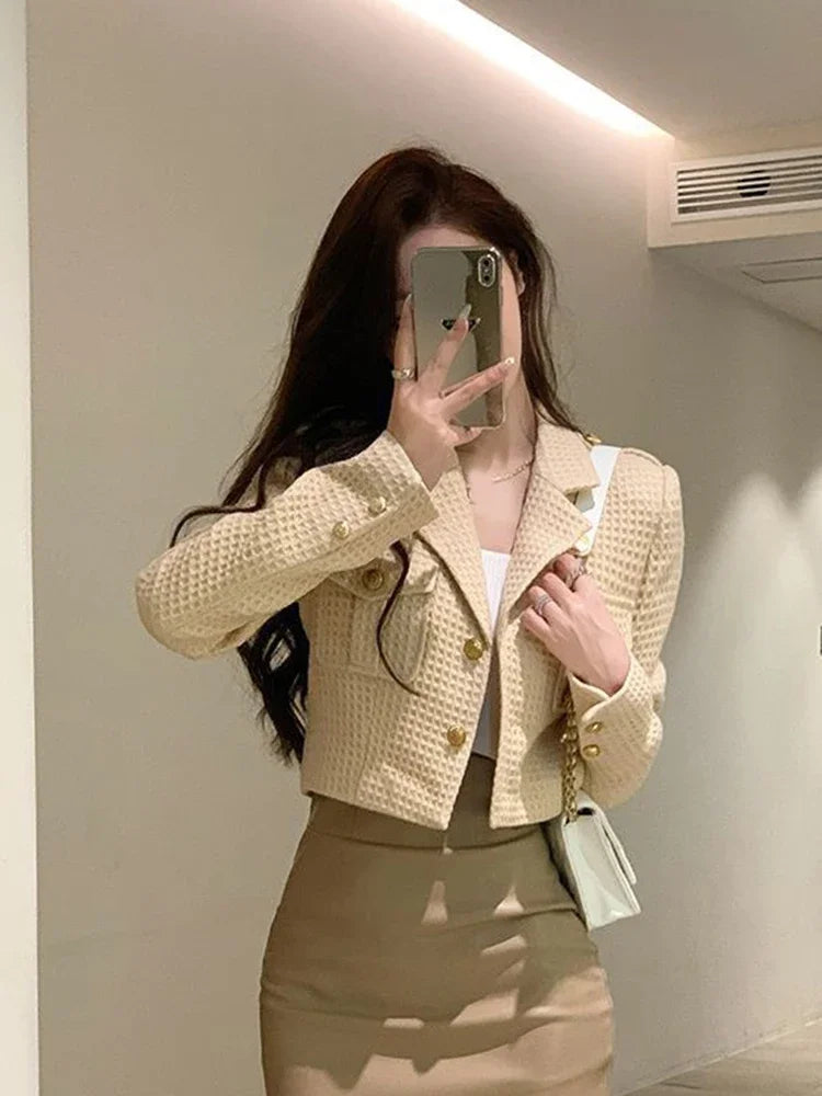 Women’s Cropped Tweed Blazer Jacket For Office & Casual