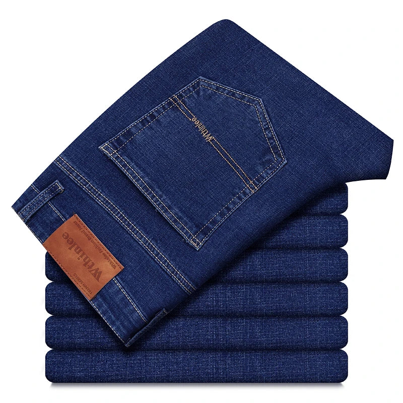1836BLU Color Men's Straight Fit Business Jeans Classic Denim Pants