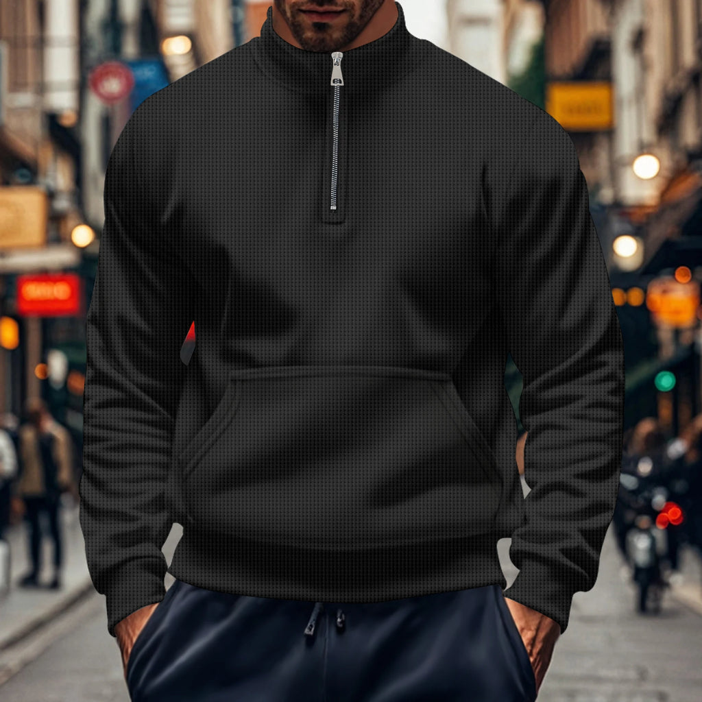 Men's Waffle Knit Half Zip Pullover Sweatshirt