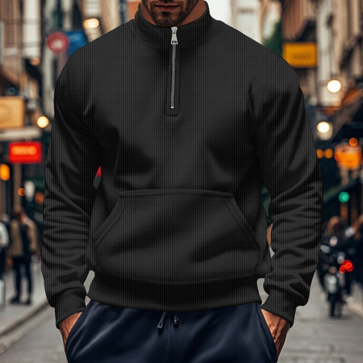 Men's Waffle Knit Half Zip Pullover Sweatshirt