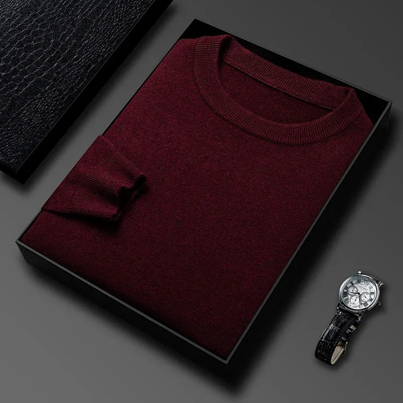 Red Color Men's Knit Pullover Sweater With Diamond Pattern
