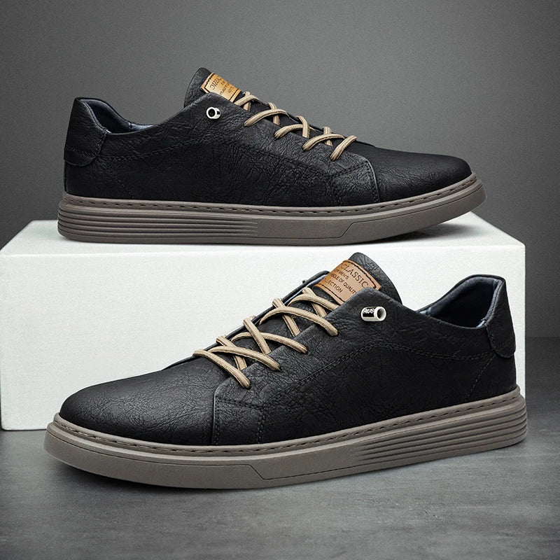 Men’s Genuine Leather Oxford Sneakers – Casual Lace-Up