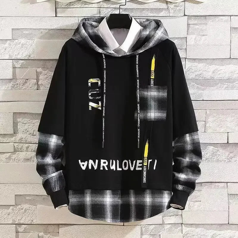 Black 1 Piece Top Color Men’s Casual Letter Patchwork Tracksuit Sweatshirt Set