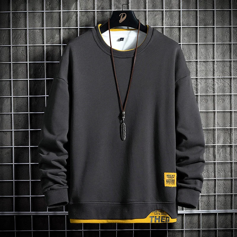 Men’s Patchwork Sweatshirt – Casual Long Sleeve Top