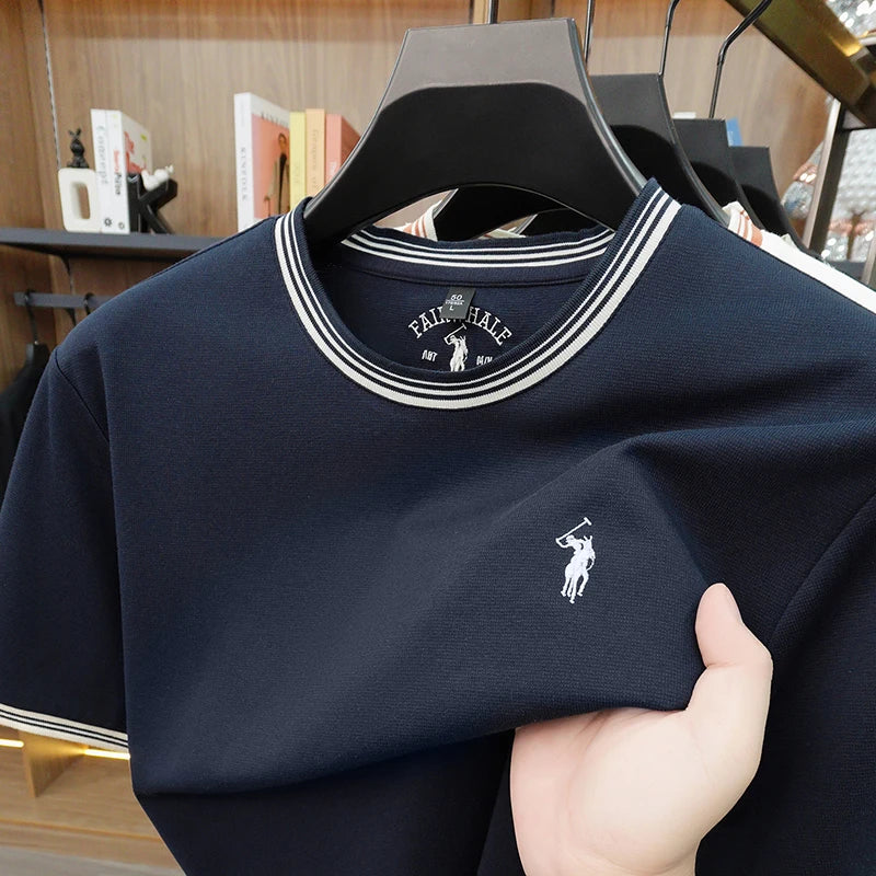 Men’s Embroidered Casual T-Shirt Round Neck Loose Fit
