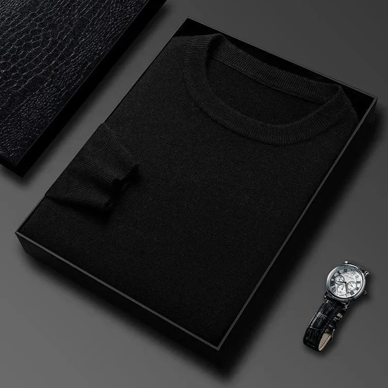 black Color Men's Knit Pullover Sweater With Diamond Pattern