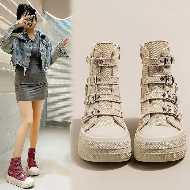 Women’s Canvas High-Top Platform Sneakers For Summer