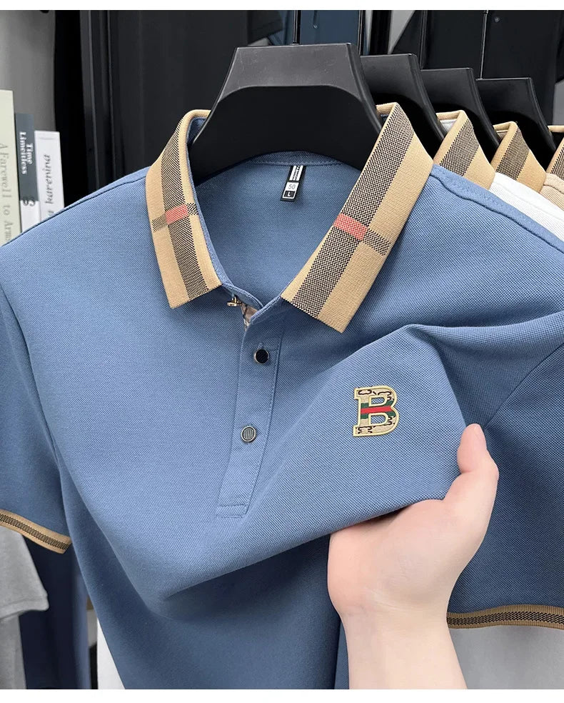 Men's Letter Print Color Block Polo Shirt For Summer
