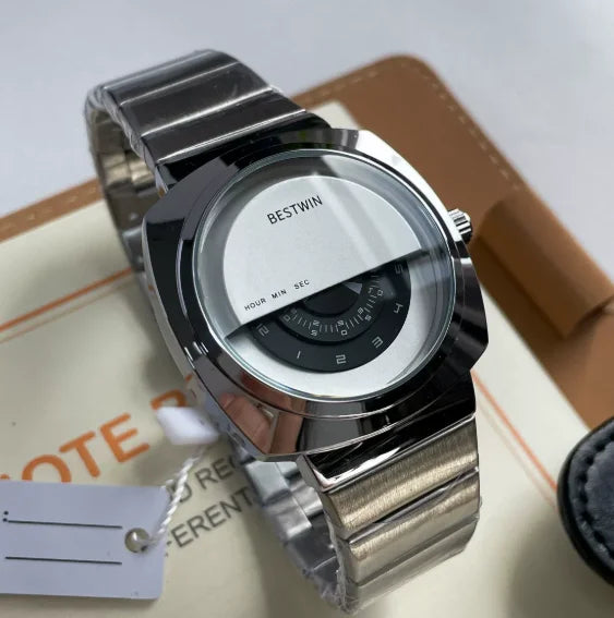 Men's Punk Quartz Watch Half-Open Dial Stainless Steel