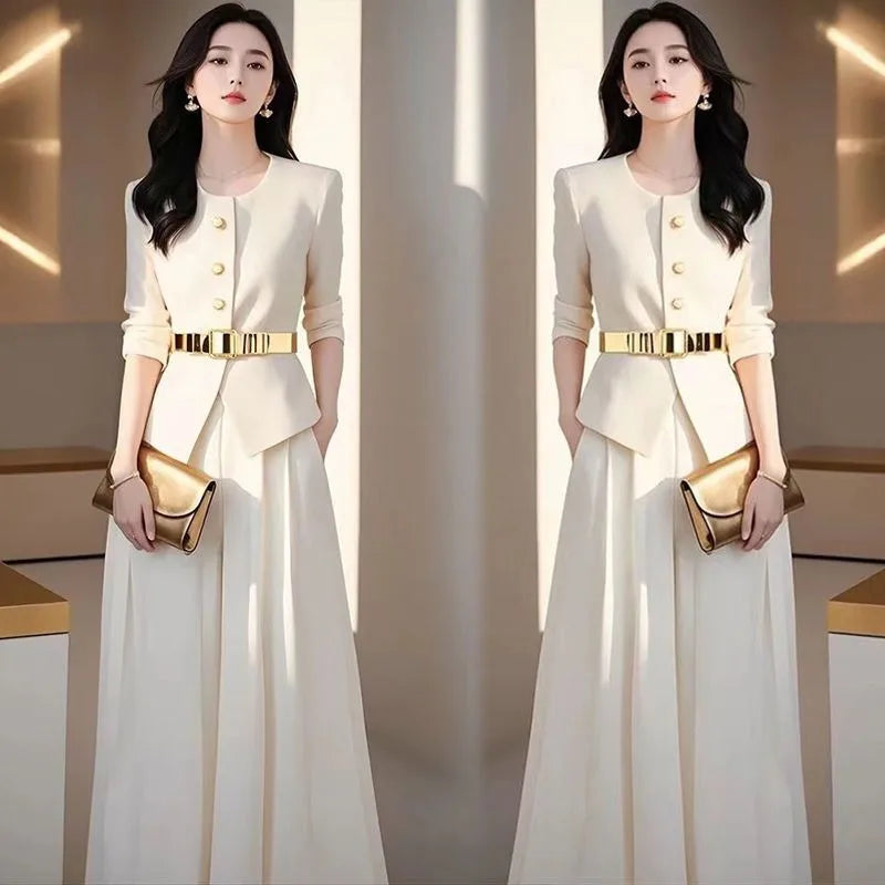 Women’s Knit Jacket And Culottes Office Two-Piece Set
