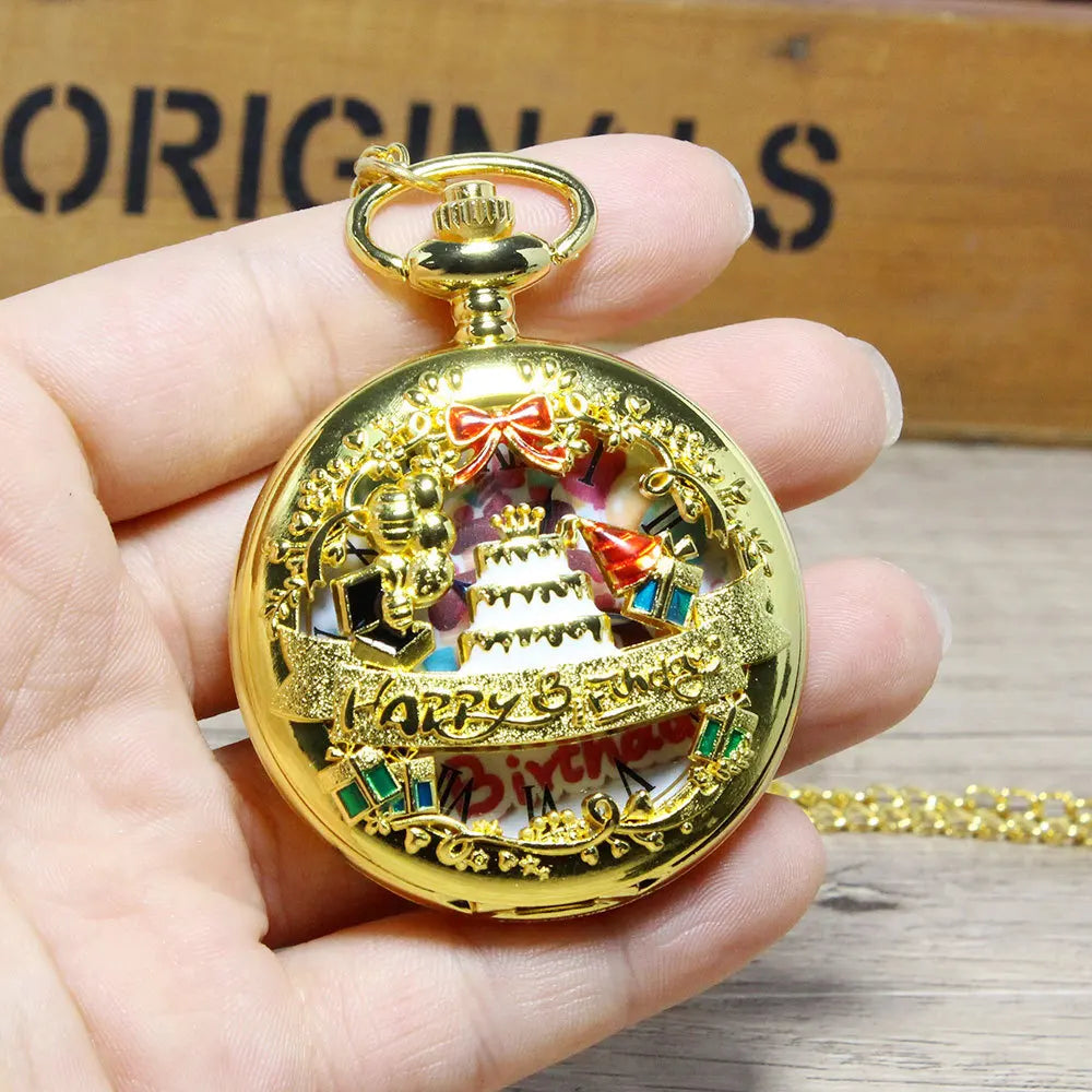 Vintage Steampunk Pocket Watch With Birthday Cake Design