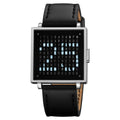 silver-leather Color Square Digital Sport Watch With LED Light & Calendar