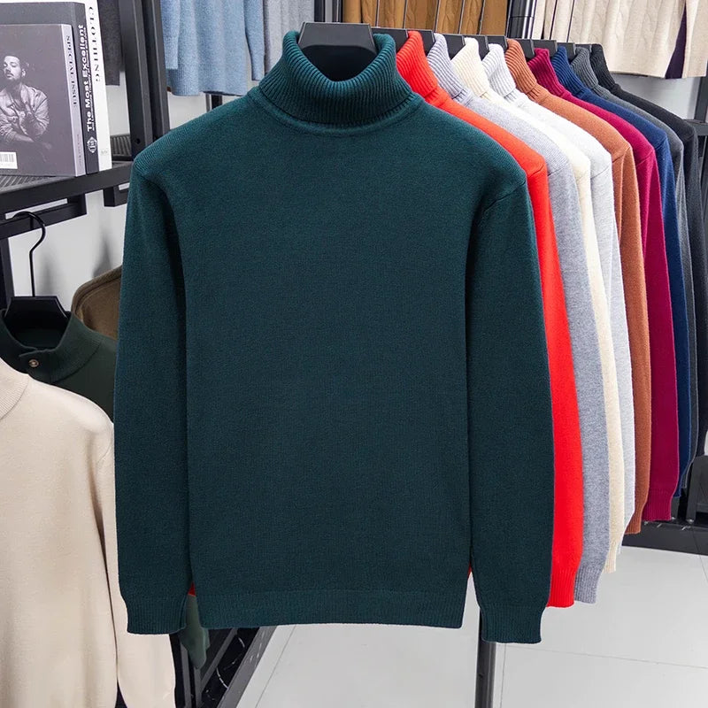 Dark green Color Men’s Knitted Turtleneck Sweater Slim Fit Pullover