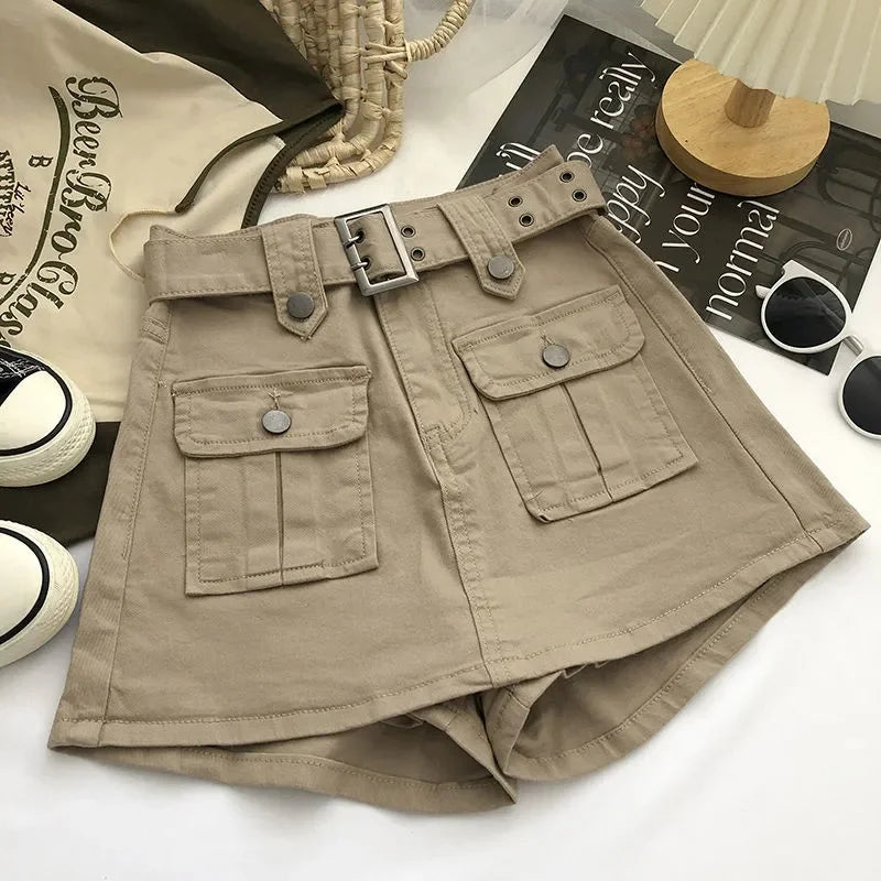 High-Waist Denim Skort for Women With Inner Shorts
