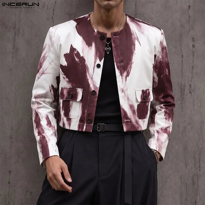 Men's Tie Dye Print Short Jacket Single Breasted