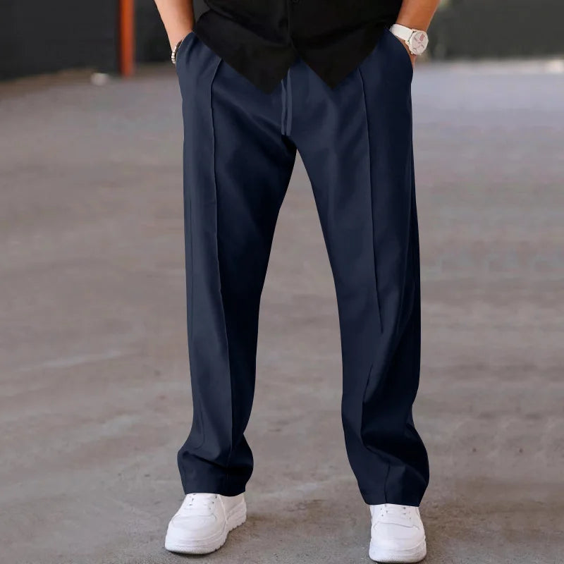 Men's Loose Straight Pants With Drawstring Waist