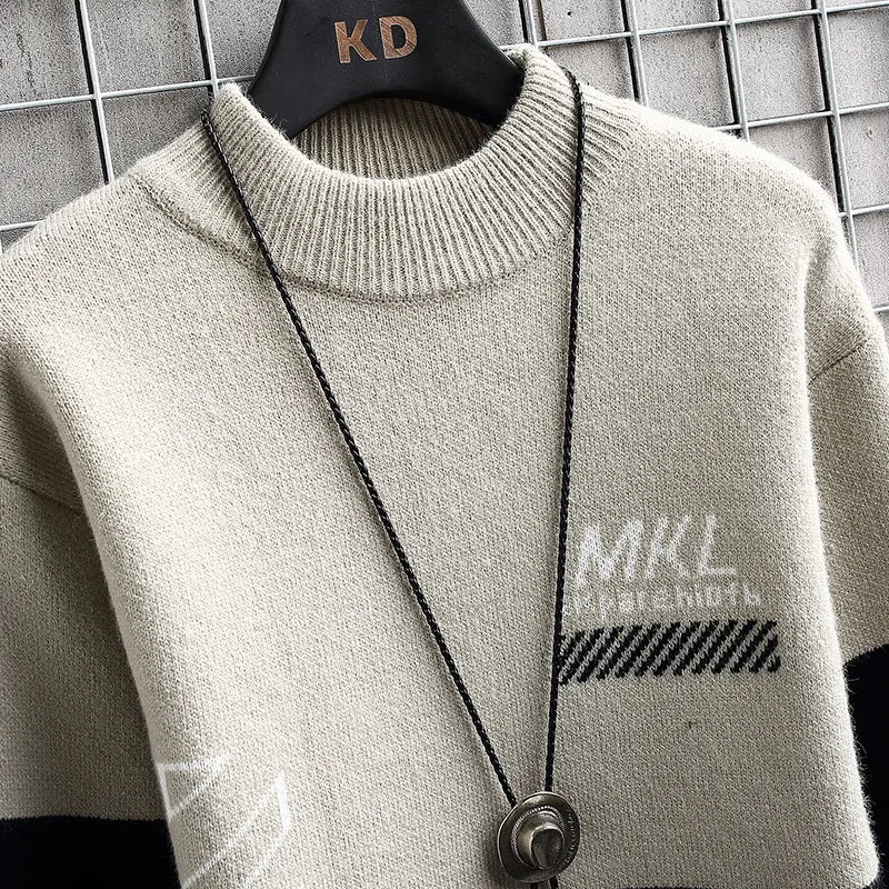 Men's Solid Knit Pullover Sweater – Casual Warm O-Neck