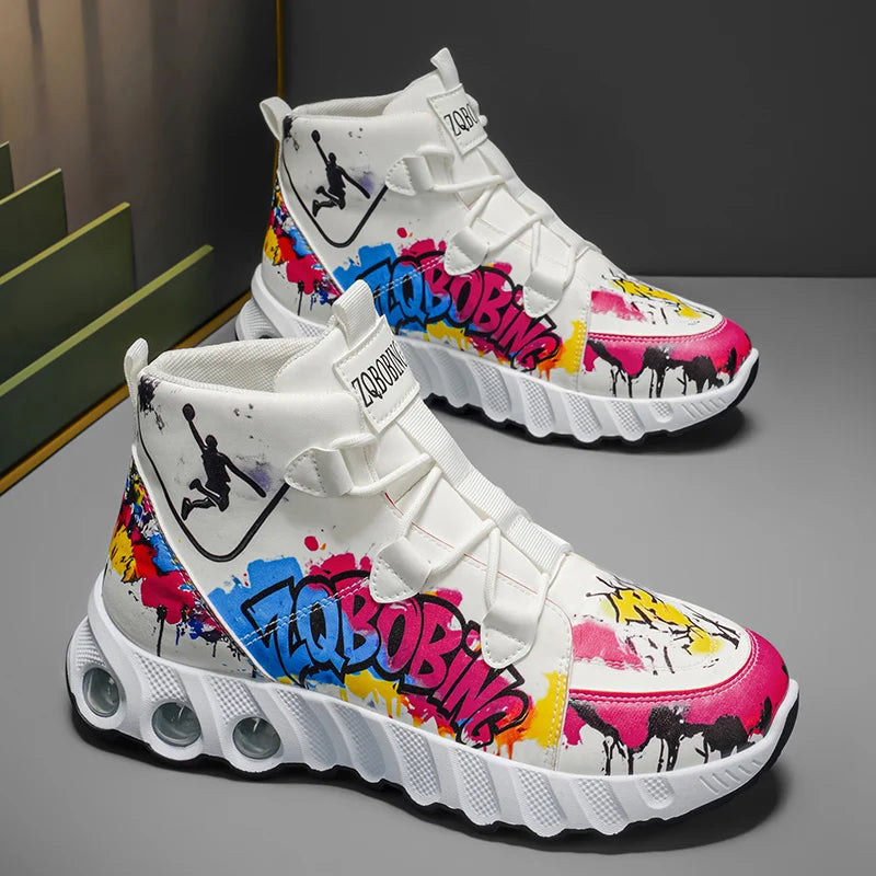 Men’s High-Top Colorblock Sneakers – Thick Sole Casual Sport