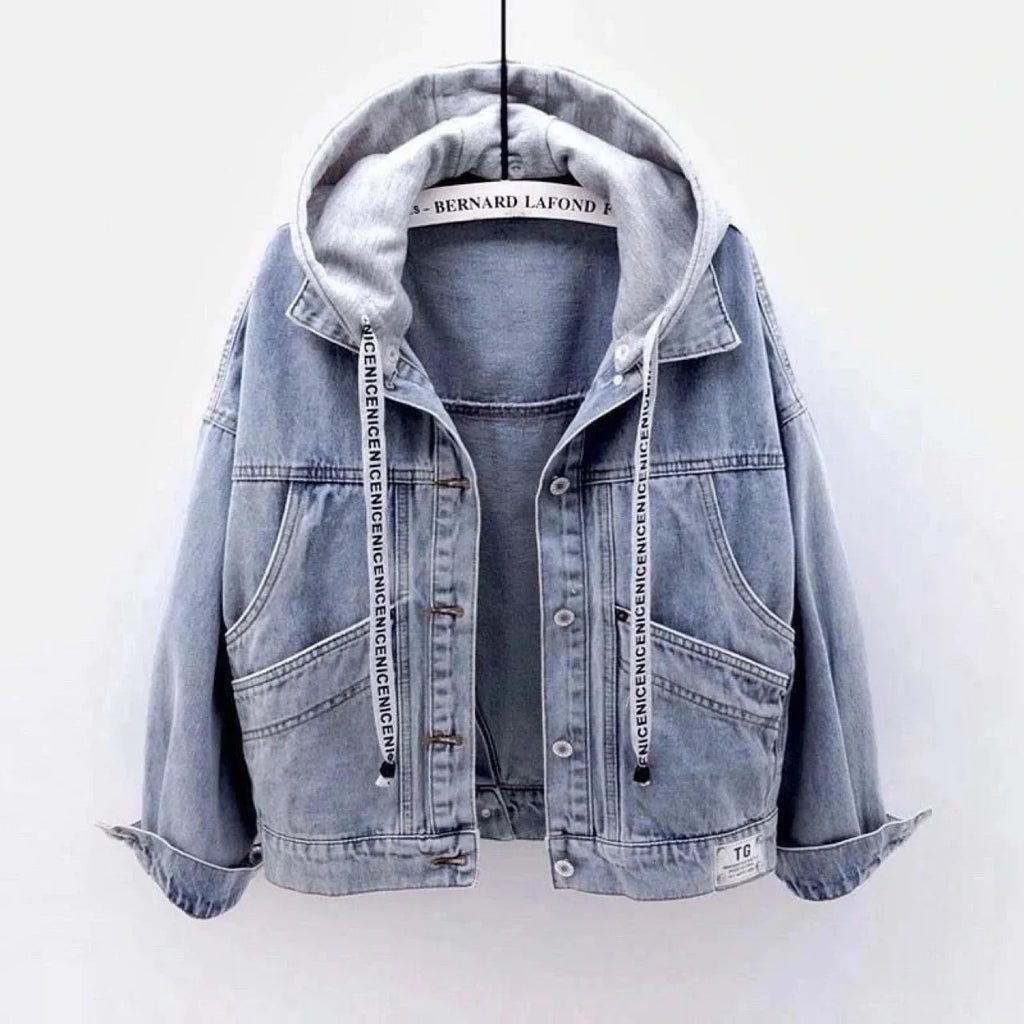 Women’s Hooded Denim Jacket With Large Pockets