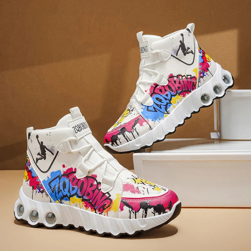 Men’s High-Top Colorblock Sneakers – Thick Sole Casual Sport
