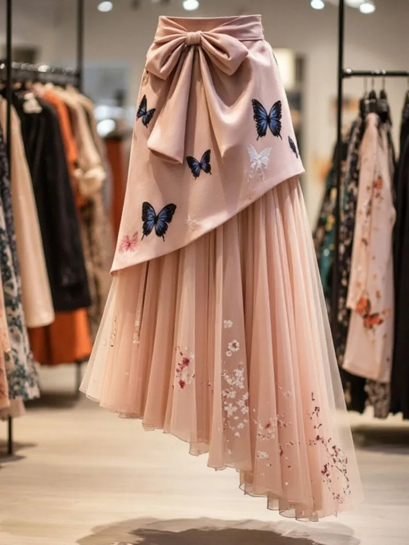 Irregular High Waist Butterfly Print Skirt For Women