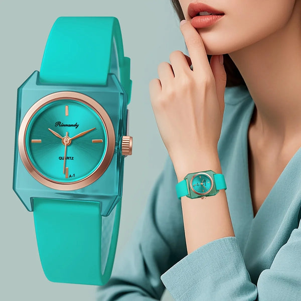 Women’s Rectangle Quartz Watch with Soft Silicone Strap