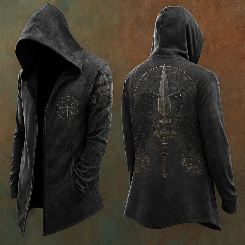 Men’s Vintage Gothic Hooded Coat Open Front Cardigan