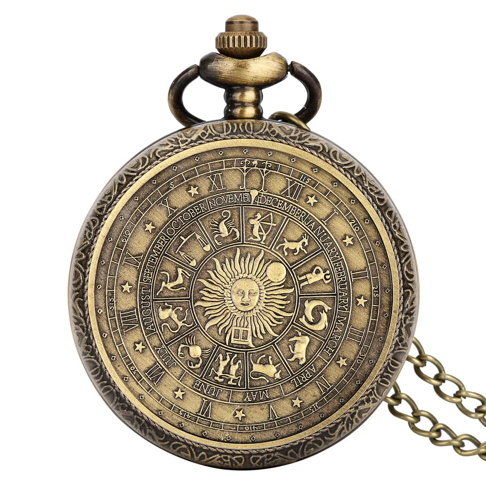 Vintage Bronze Tarot Pocket Watch Necklace Quartz