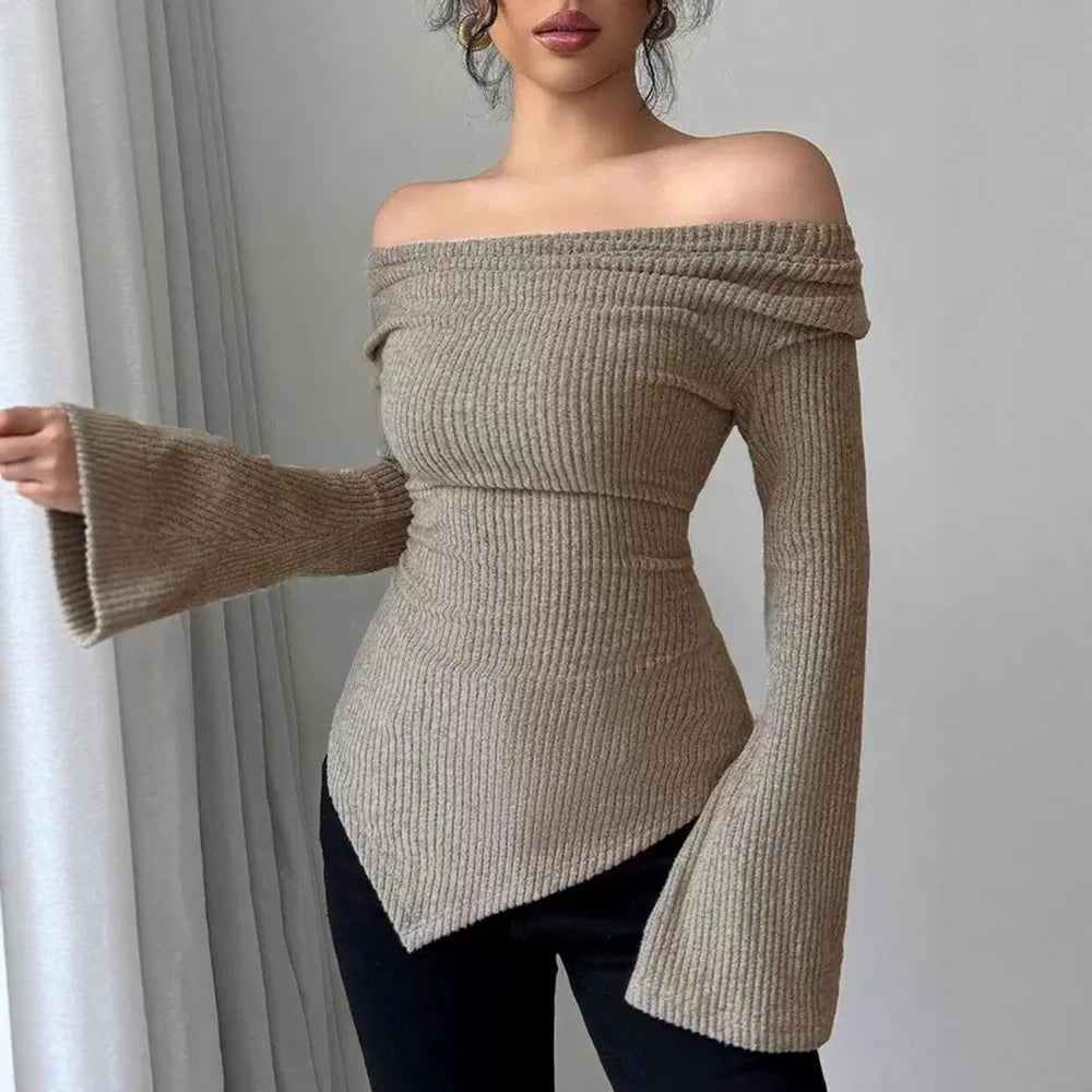 Women’s Slim Knit Pullover Sweater With Flare Sleeves