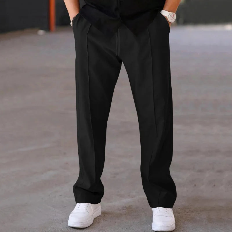 Men's Loose Straight Pants With Drawstring Waist