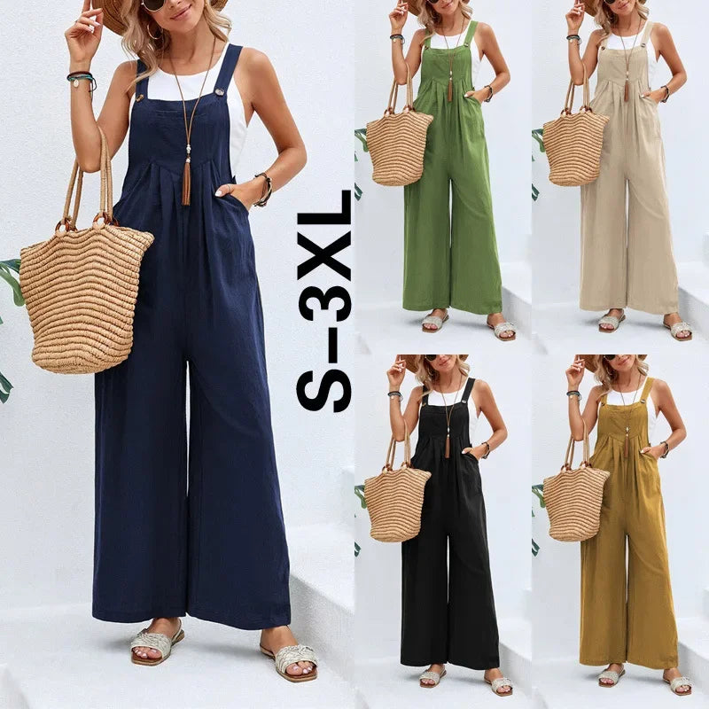 Women’s Wide-Leg Bib Overalls Jumpsuit – Casual Vintage