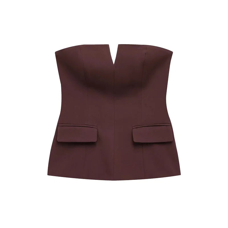 Women’s Strapless Tube Crop Top Backless Short Bustier
