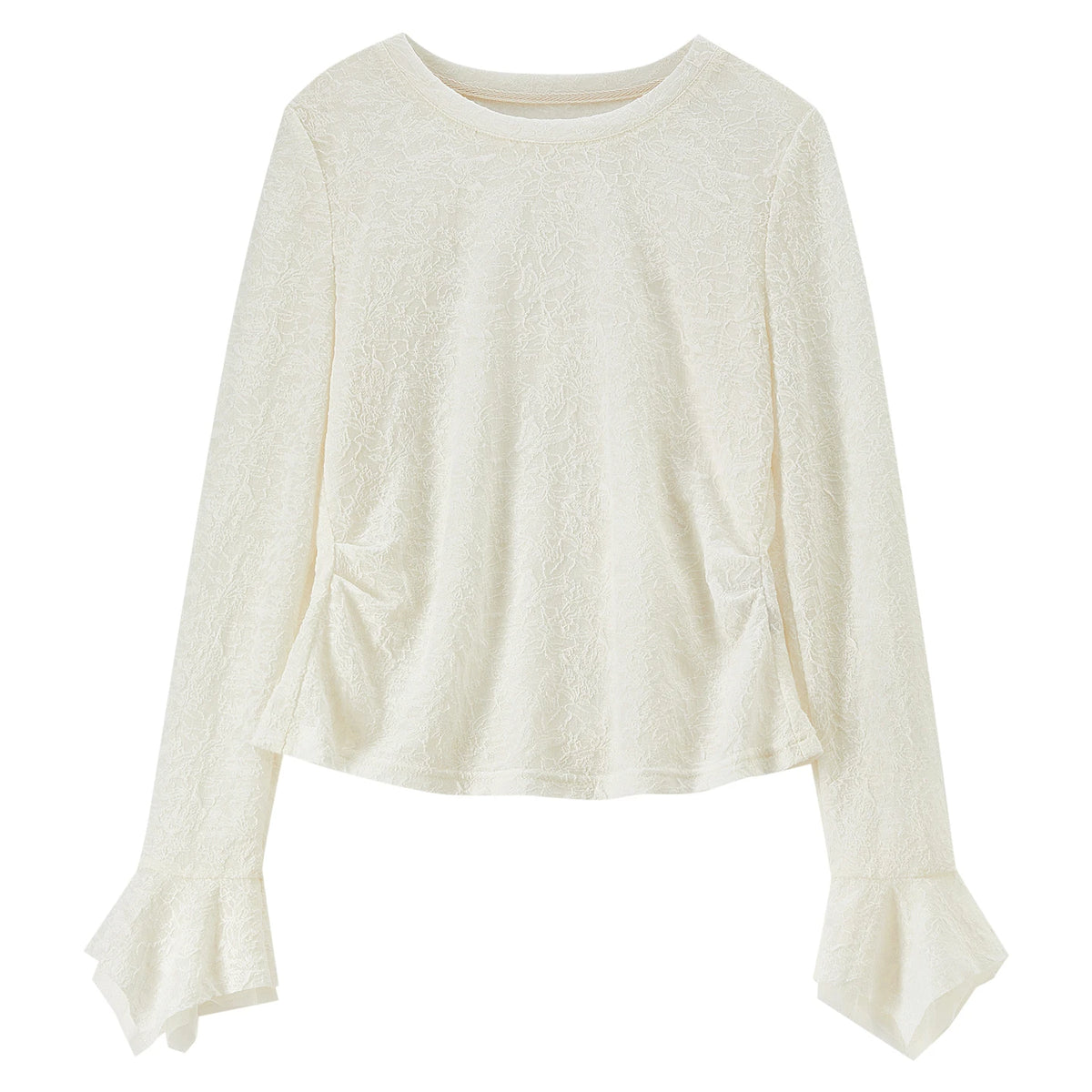 Women’s Lace Mesh T-Shirt Round Neck Flare Long Sleeves