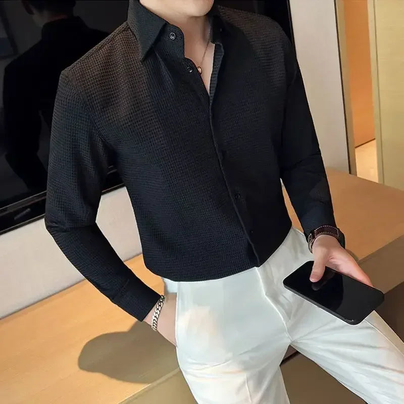 Men's Smart Casual Solid Shirt With Long Sleeves