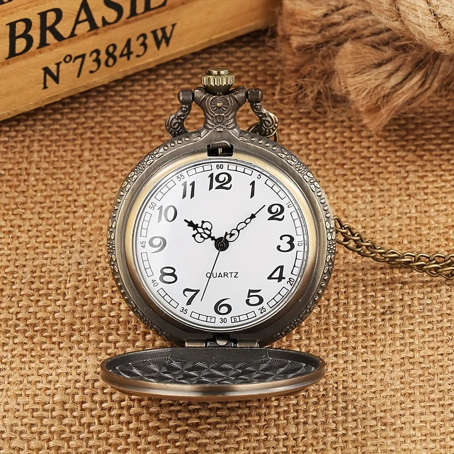 Vintage Bronze Tarot Pocket Watch Necklace Quartz