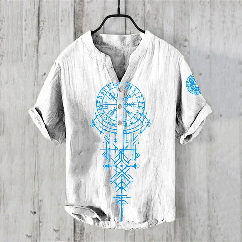 Men’s Linen Casual V-Neck Short Sleeve Beach Shirt