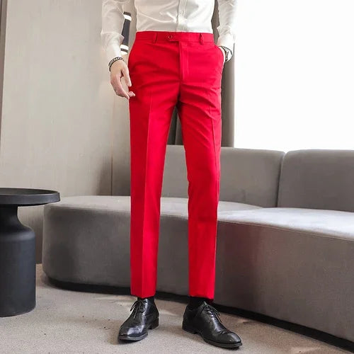 Red Color Men’s Formal Office Trousers Casual Stretch Suit Pants