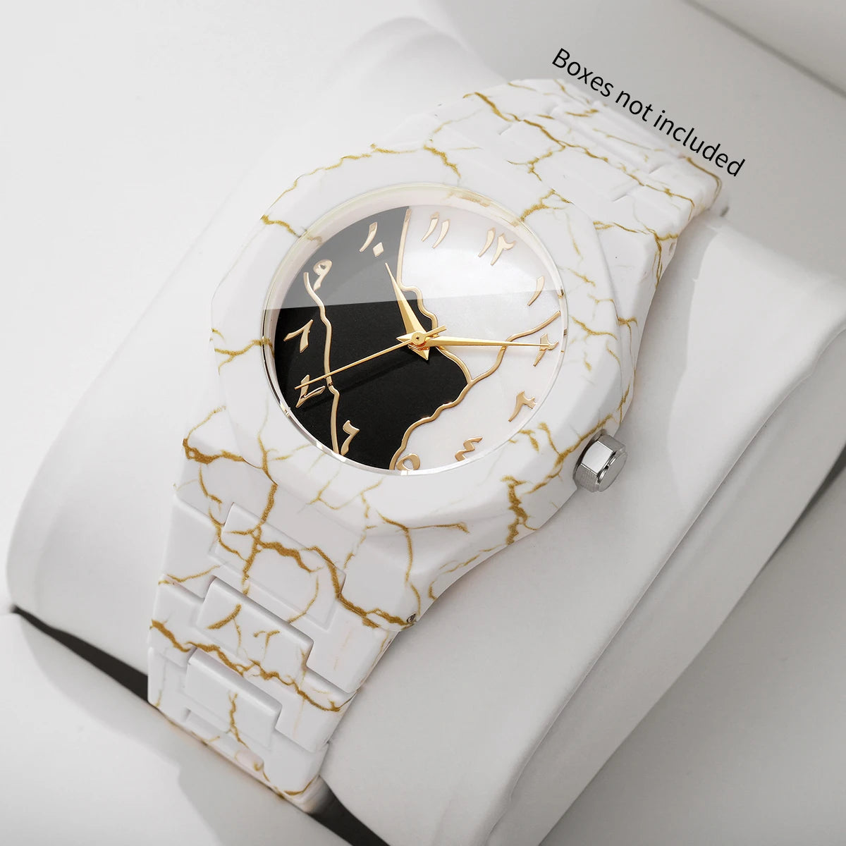 Marble Dial Quartz Watch With Arabic Numerals And Plastic Band