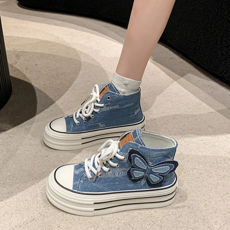 Women’s High Top Canvas Sneakers With Platform Sole