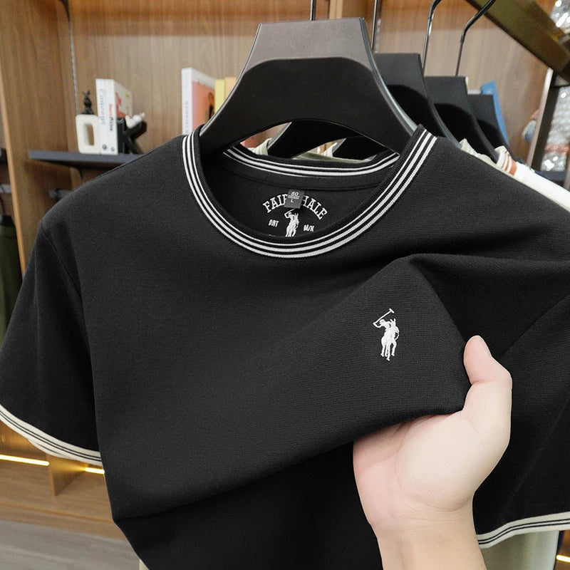 Men’s Embroidered Casual T-Shirt Round Neck Loose Fit