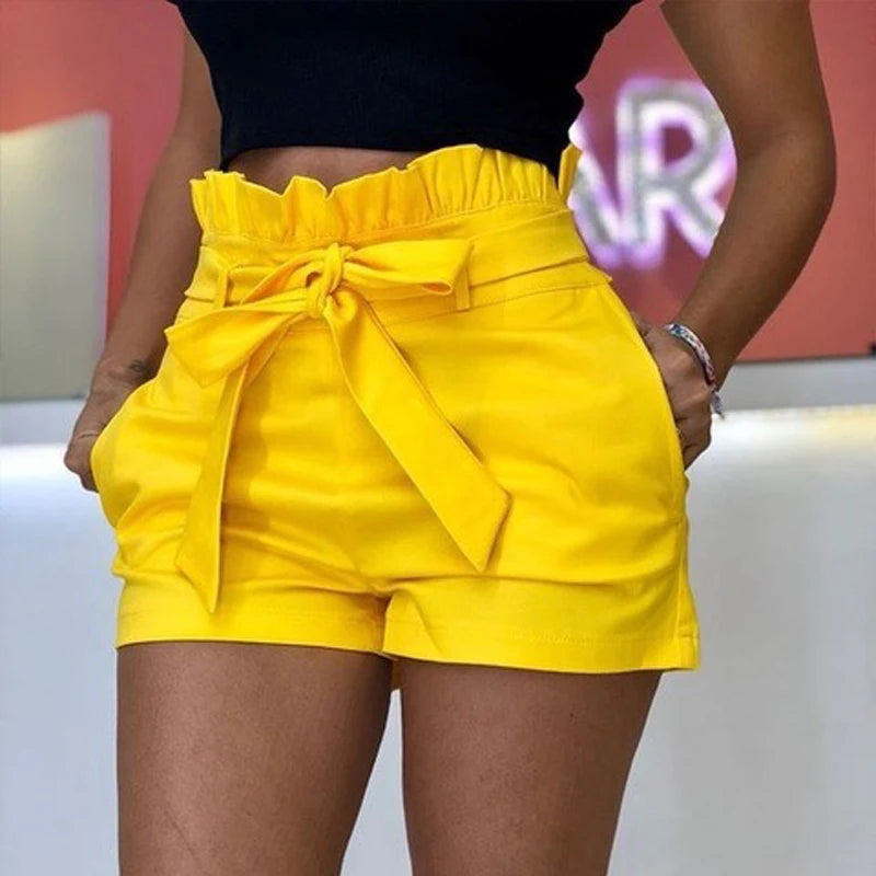 Women’s High Waist Casual Shorts With Belted Pockets