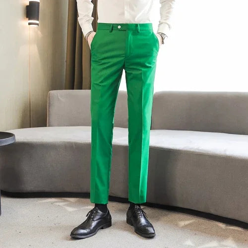 green Color Men’s Formal Office Trousers Casual Stretch Suit Pants