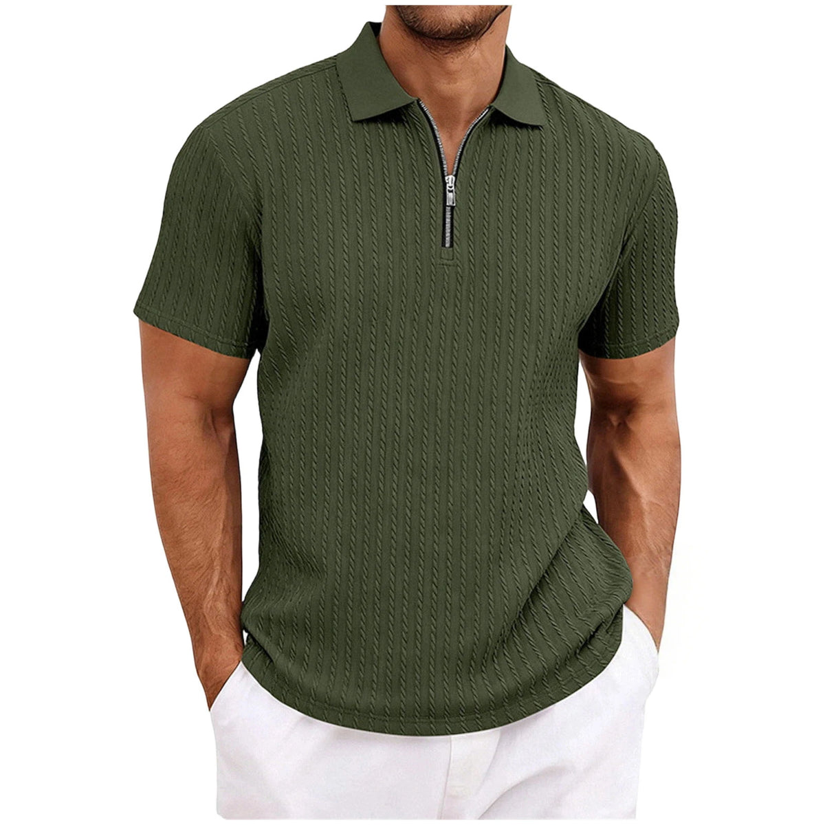 AG Color Men’s Textured Half Zip Short Sleeve Casual Shirt