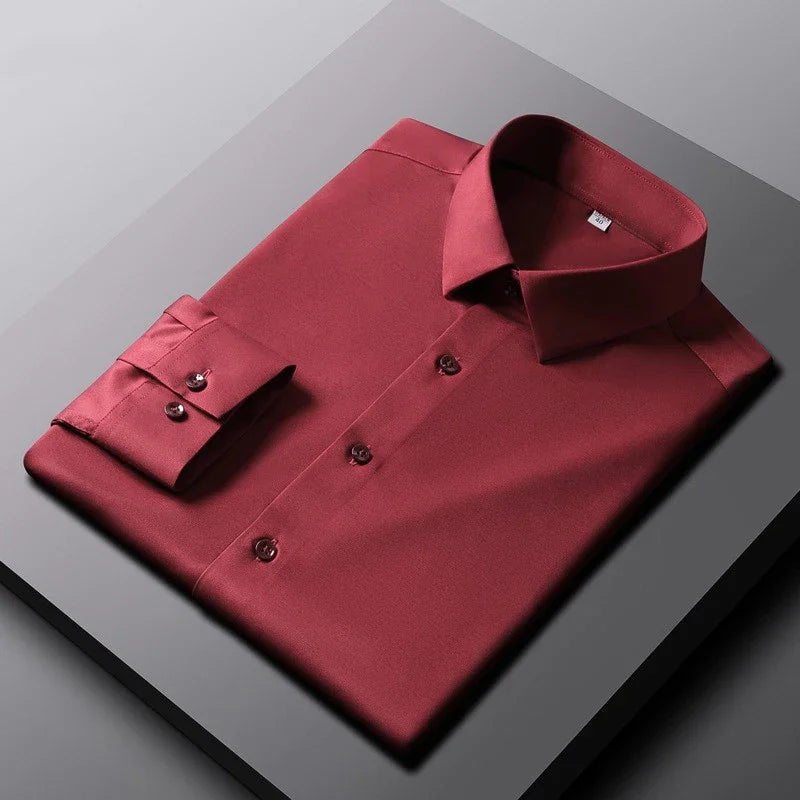 Red Color Men's Non-Iron Casual Shirt – Wrinkle-Resistant Solid