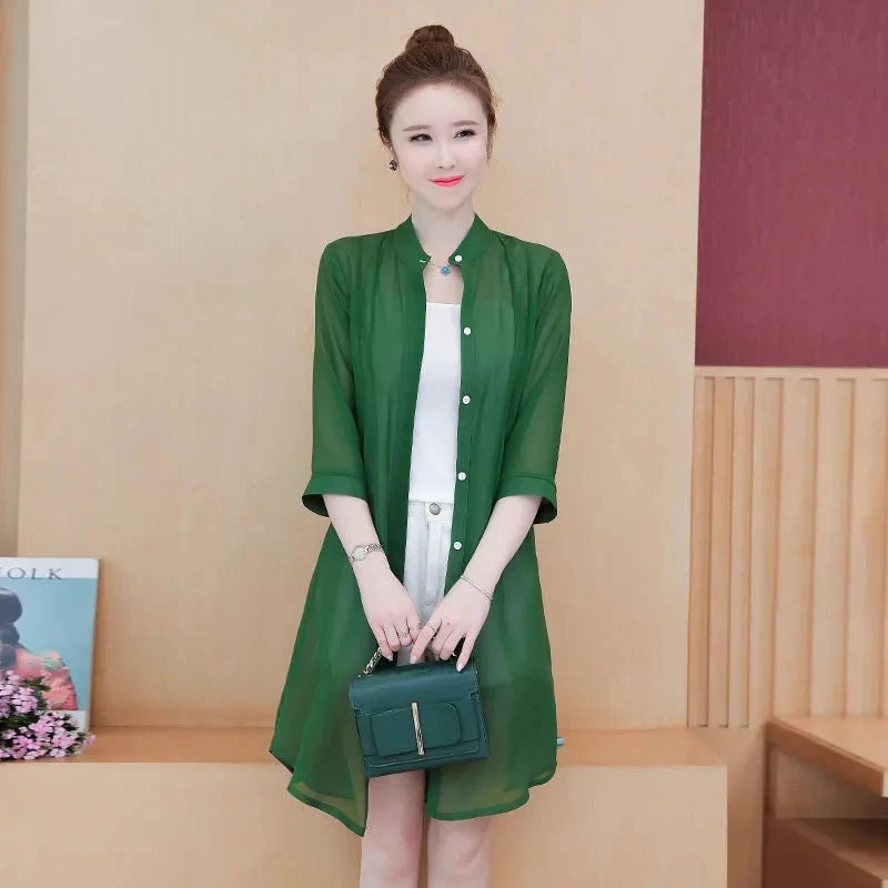 Olive green Color Women’s Chiffon Sun Protection Cardigan Jacket
